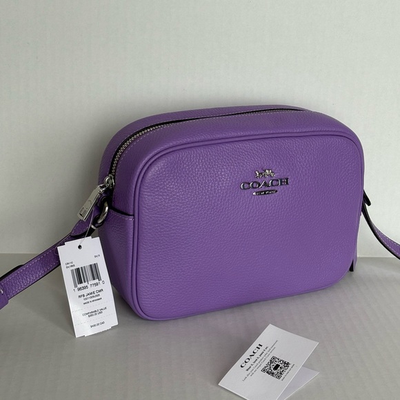 NWT Coach Jamie Refined Pebble Leather Camera Bag CR110 in Silver/Iris - Picture 2 of 16